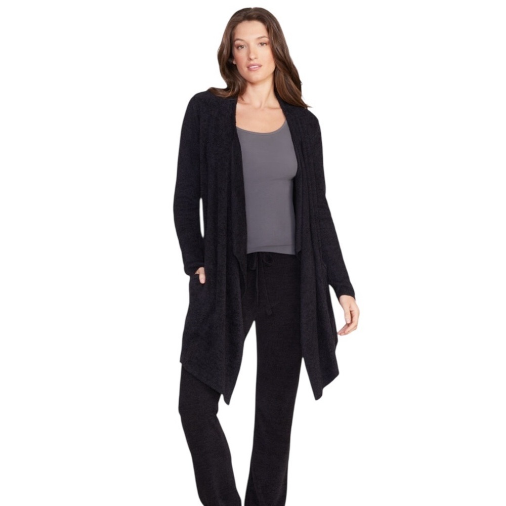 Barefoot Dreams Cozychic Lite Island Open Front Wrap Cardigan Black Size S/M